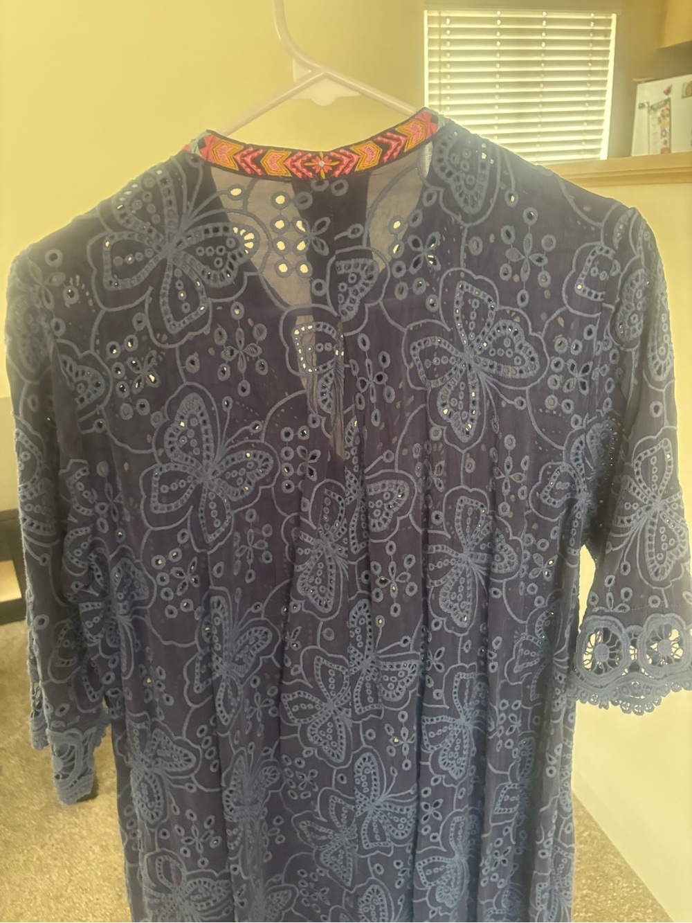 Johnny Was Navy Embroidered Eyelet V-Neck Tunic - Picture 3 of 6